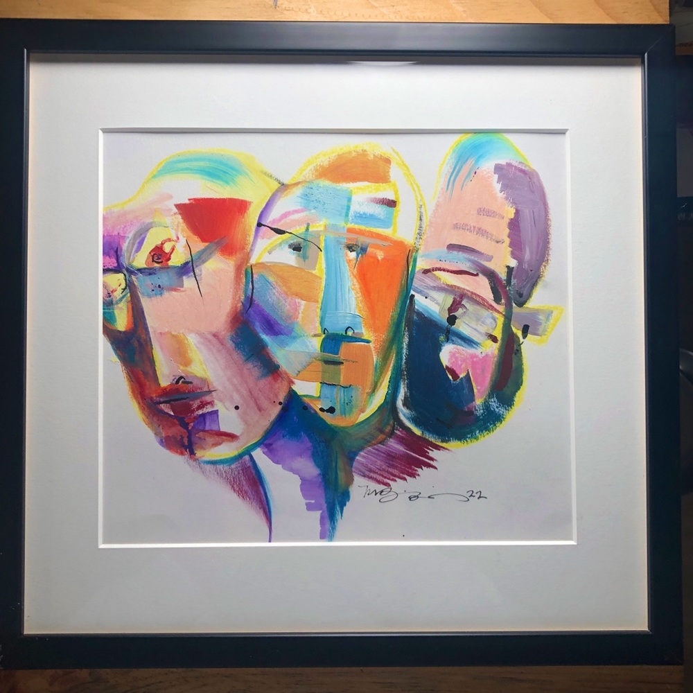 Original gauche watercolor ink drawing framed artwork signed one-of-a-kind 8x9”